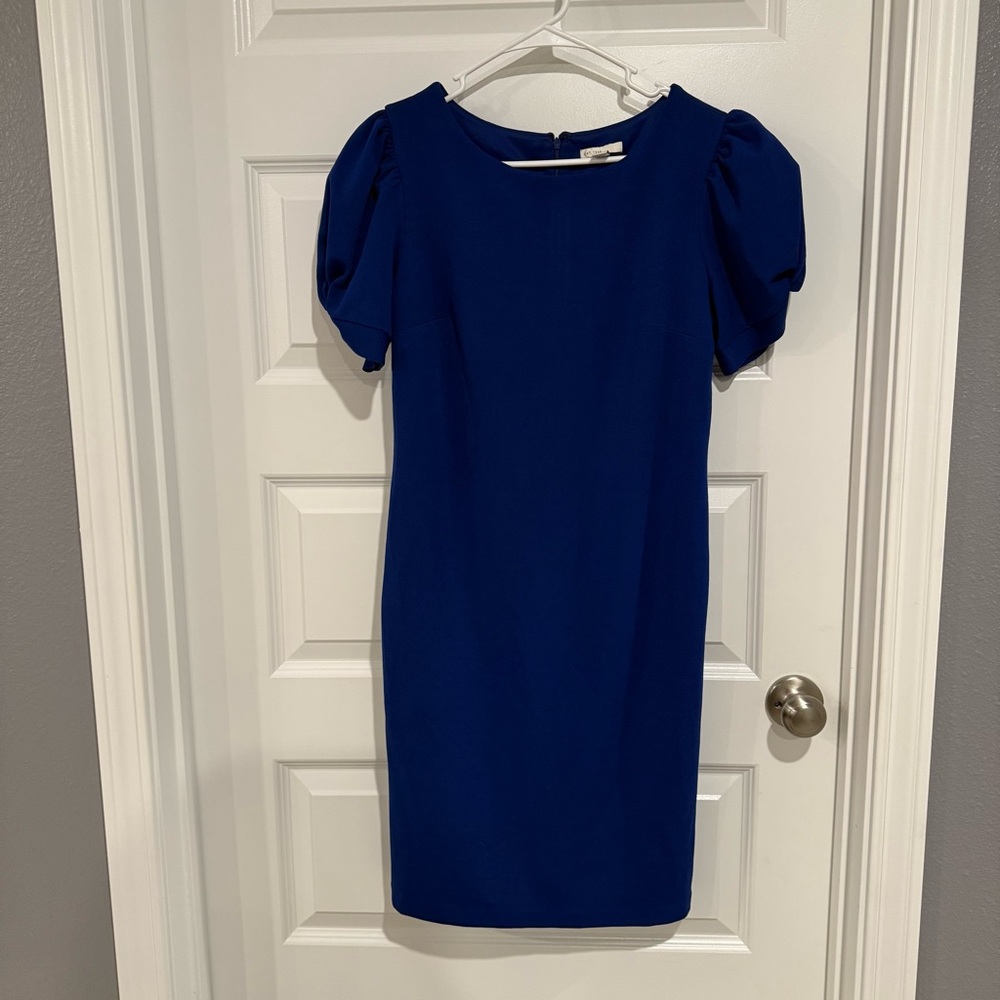 Stunning Royal Blue Puff-Sleeve Sheath Dress – Size 6